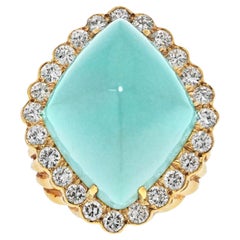 Antique David Webb 18K Yellow Gold Turquoise And Diamond 3.30cttw Cocktail Ring
