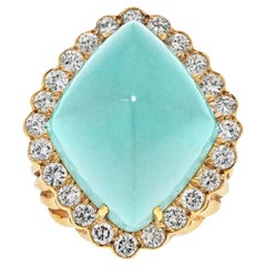 David Webb, bague cocktail en or jaune 18 carats, turquoise et diamants 3,30 carats