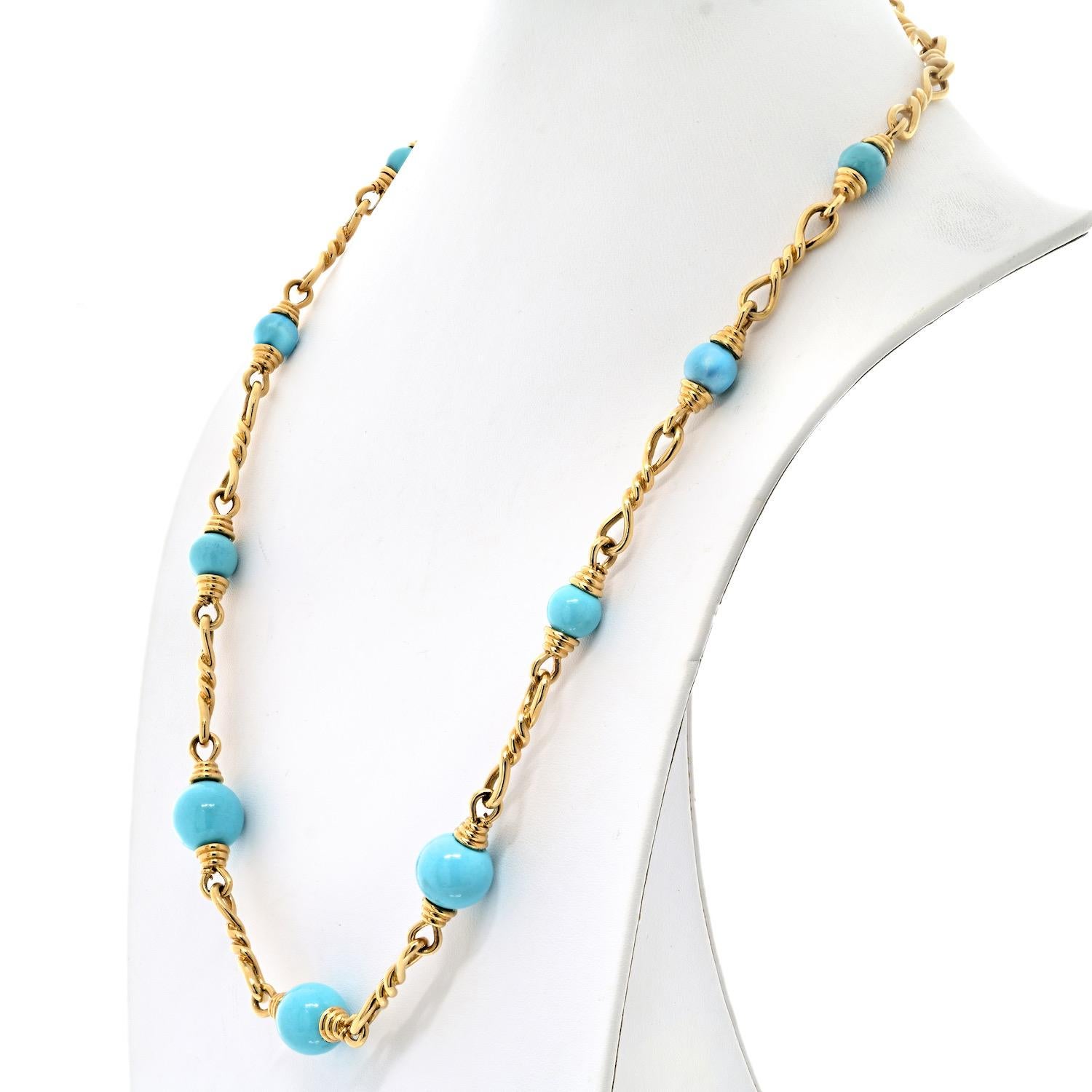 Moderne David Webb, collier à maillons en or jaune 18 carats et turquoise en vente