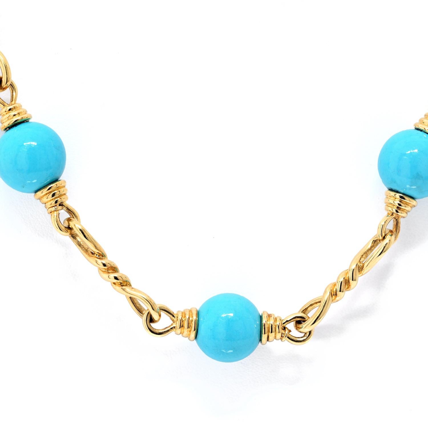 Perle David Webb, collier à maillons en or jaune 18 carats et turquoise en vente