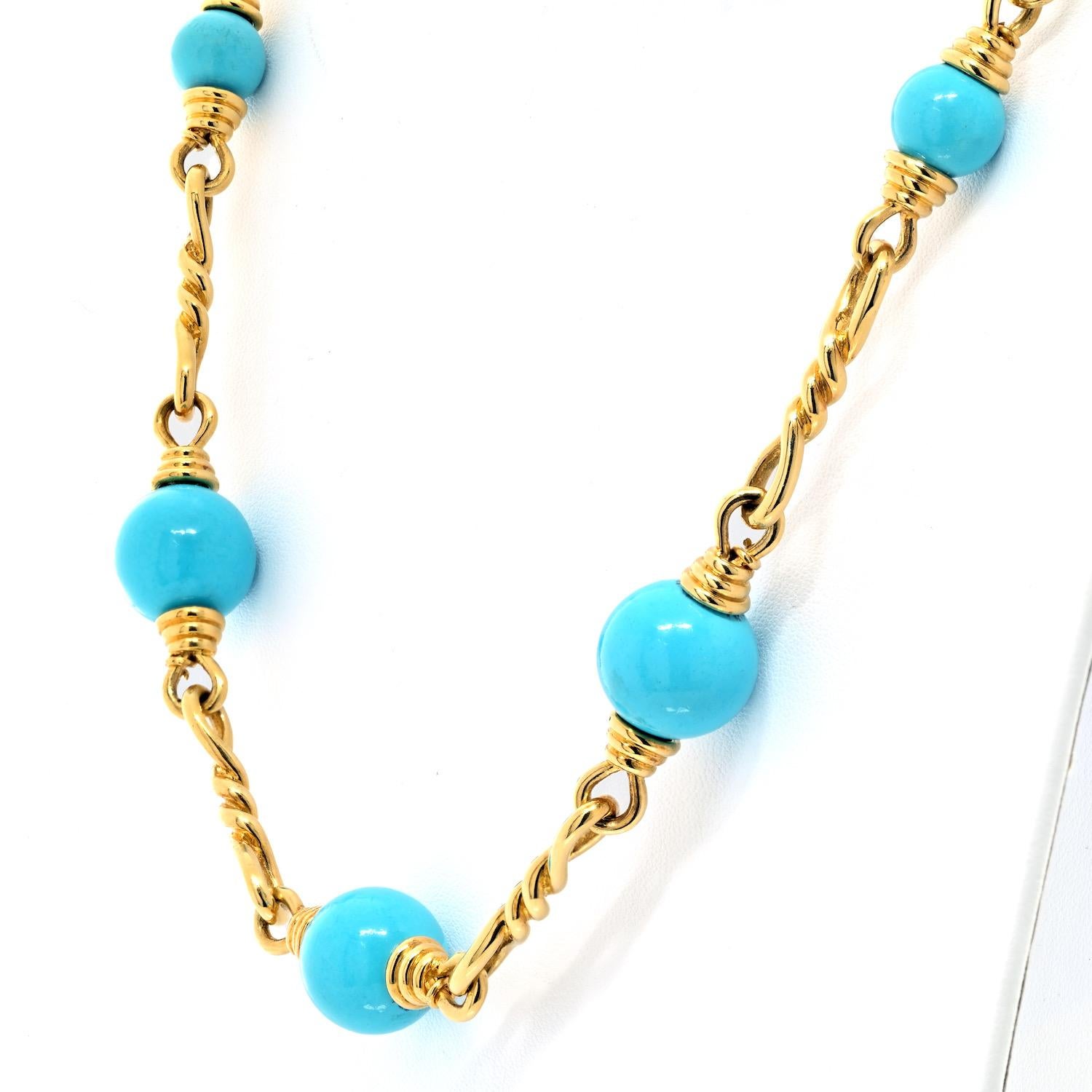 David Webb, collier à maillons en or jaune 18 carats et turquoise Excellent état - En vente à New York, NY