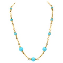 Collar de cadena de eslabones de turquesa en oro amarillo de 18 quilates David Webb