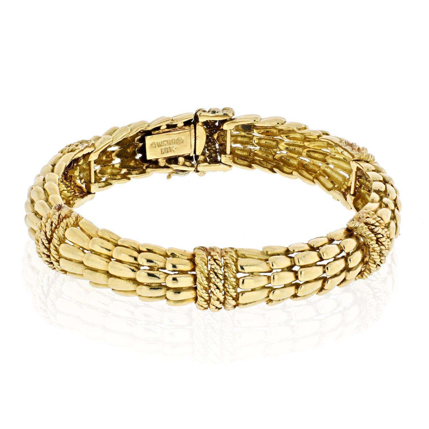 Dating from the 1970s, this gold bracelet is composed of beautifully braided and 