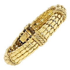 David Webb 18k Yellow Gold Twist Rope Sectional "Fishscale" Flexible Bracelet