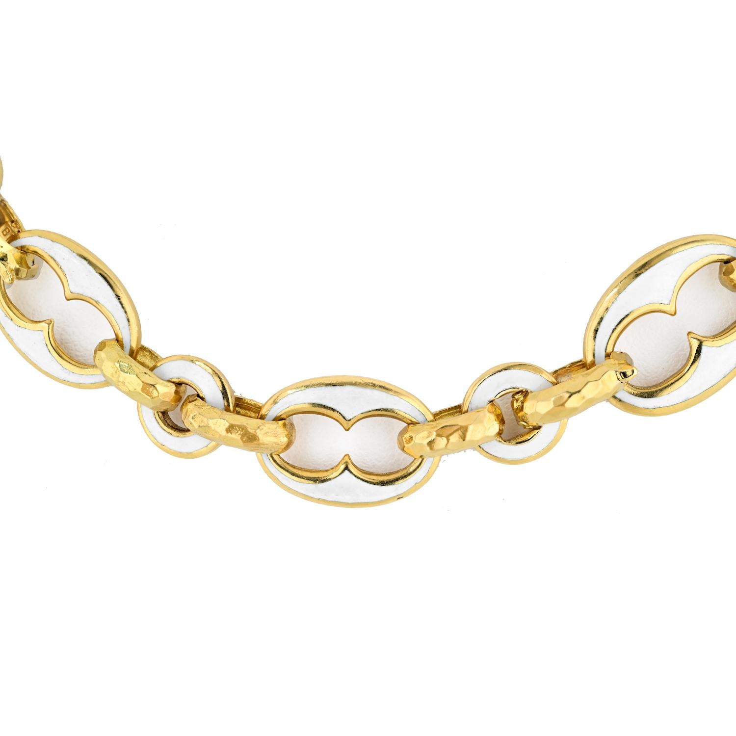 David Webb 18K Yellow Gold White Enamel 32 Inch Necklace In Excellent Condition For Sale In New York, NY