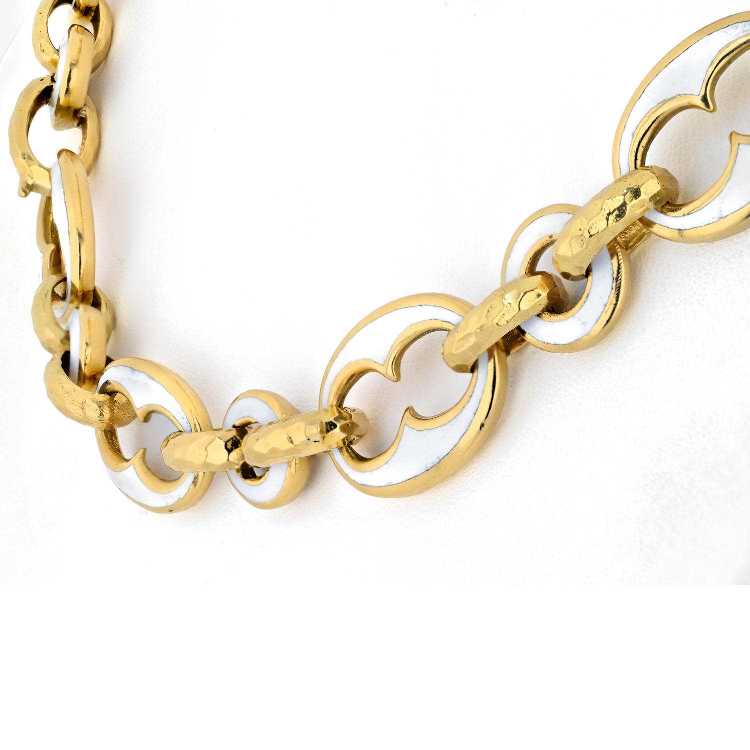 Women's David Webb 18K Yellow Gold White Enamel 32 Inch Necklace For Sale