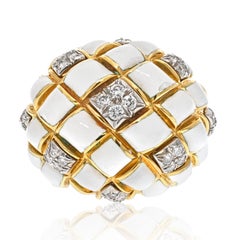 David Webb 18K Yellow Gold, White Enamel And Diamond Ring
