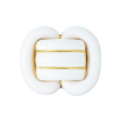 David Webb 18k Yellow Gold White Enamel Buckle Ring