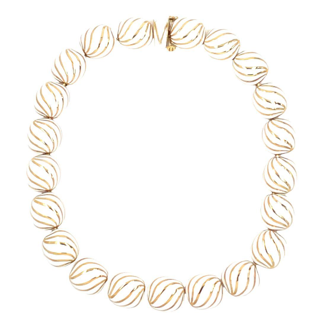 David Webb 18K Yellow Gold White Enamel Necklace In Excellent Condition For Sale In beverly hills, CA