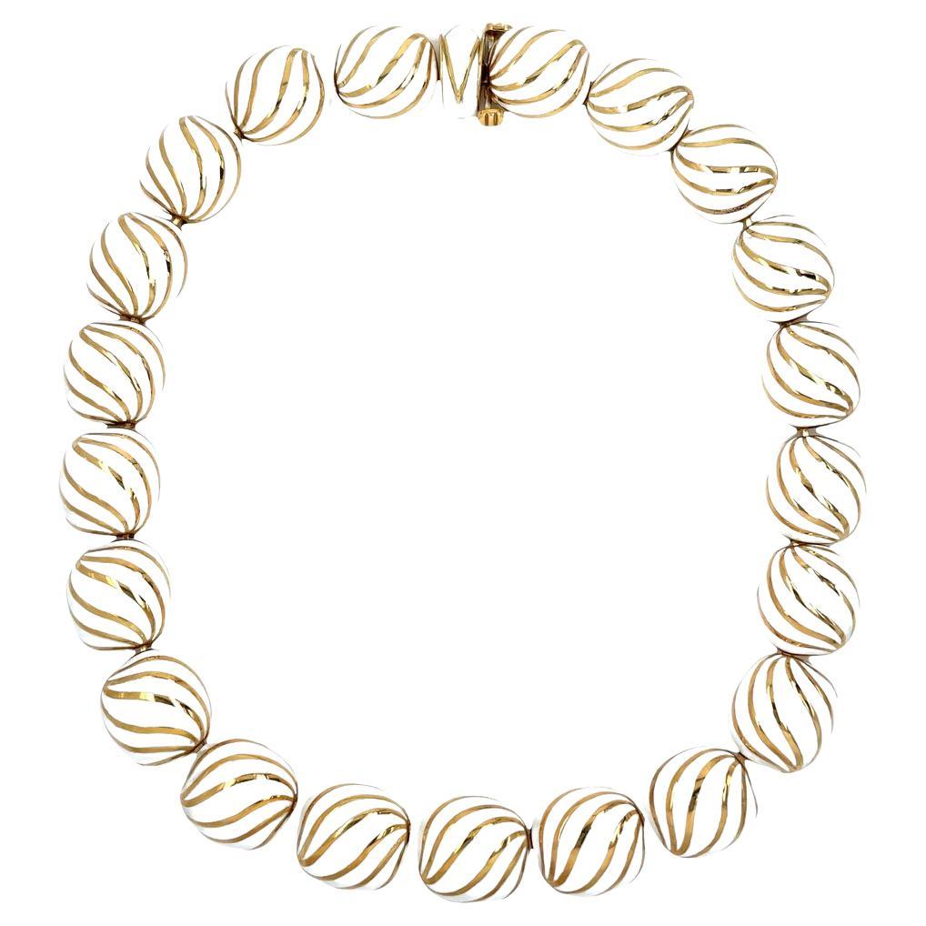 David Webb 18K Yellow Gold White Enamel Necklace For Sale