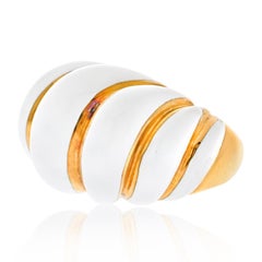 David Webb 18K Yellow Gold, White Enamel Cocktail Ring