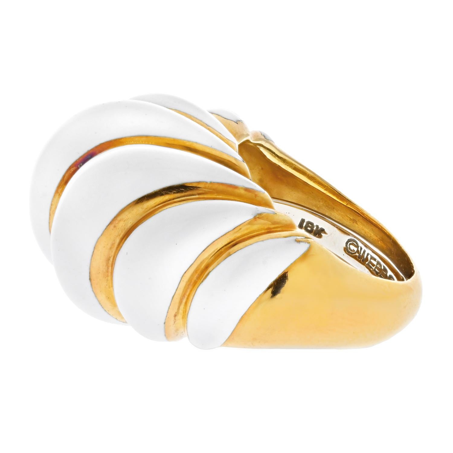David Webb 18K Gelbgold, Weißer Emaille Cocktail Ring (Moderne) im Angebot