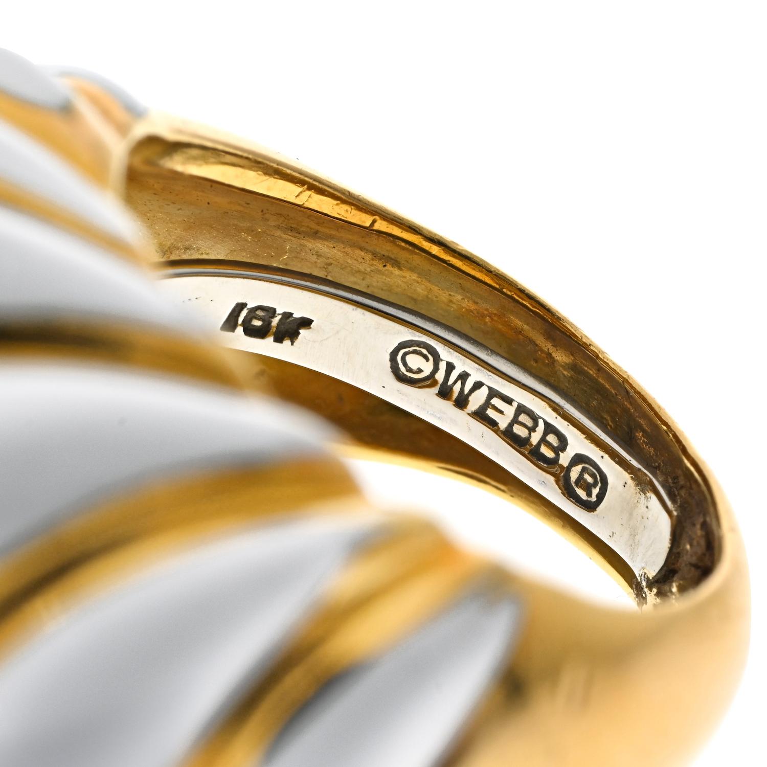 David Webb 18K Gelbgold, Weißer Emaille Cocktail Ring im Angebot 1