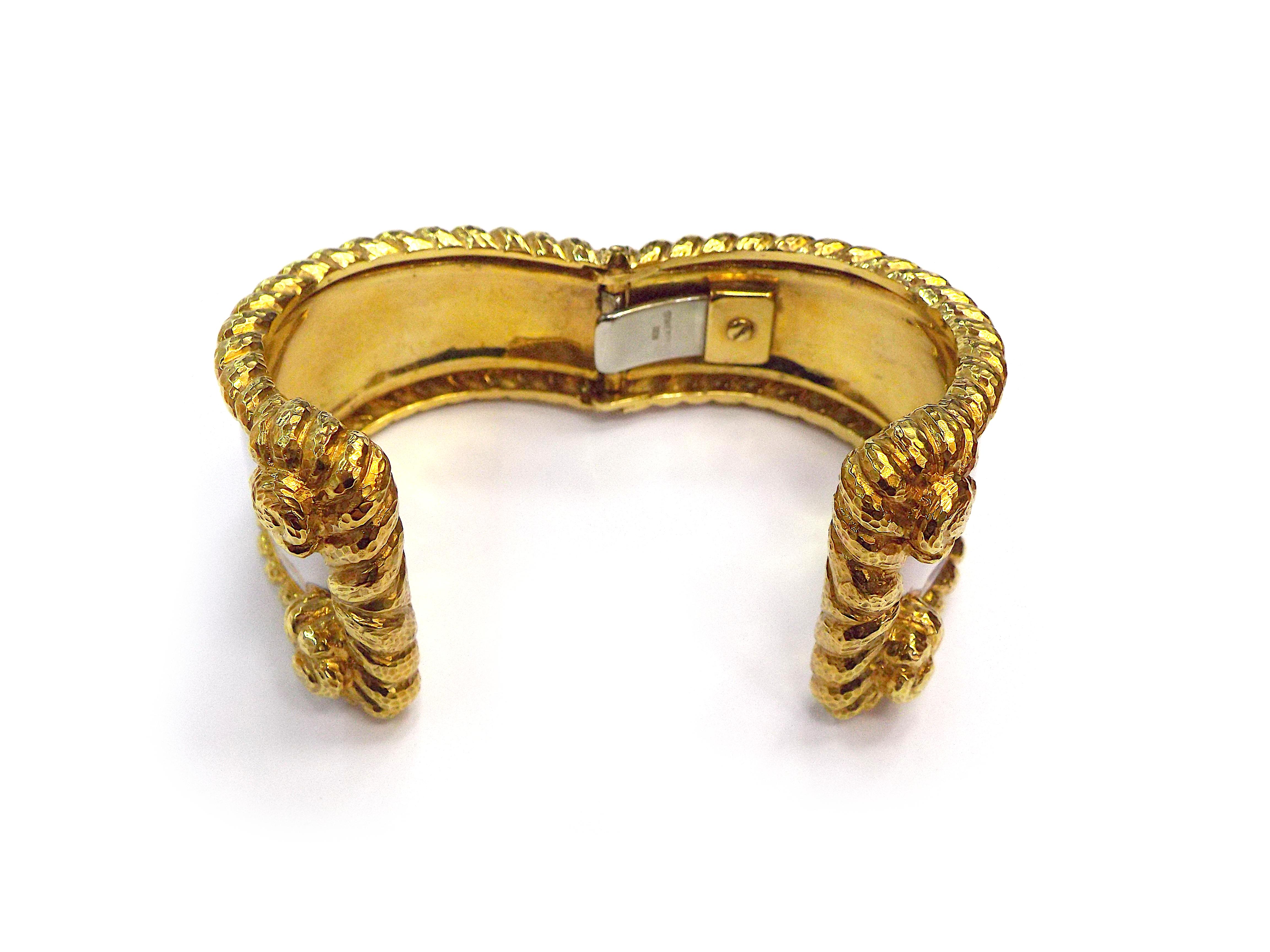 David Webb 18K Yellow Gold White Enamel Cuff Bracelet 1