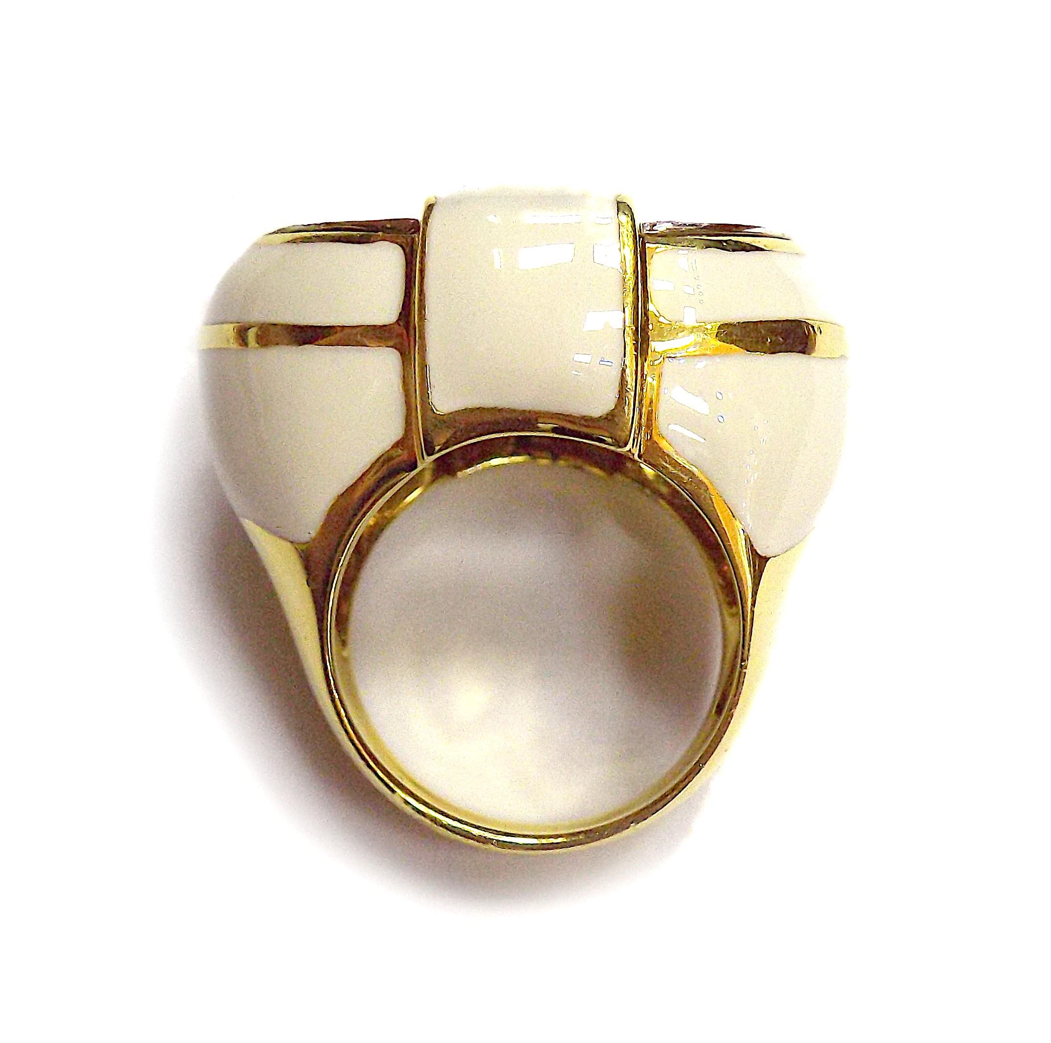 David Webb 18K Yellow Gold White Enamel Diamond Cocktail Ring For Sale 2
