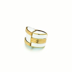 David Webb 18K Yellow Gold White Enamel Dome Ring, Size 5.75, USA