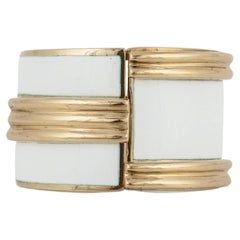 David Webb 18K Yellow Gold White Enamel Dome Ring, Size 5.75, USA