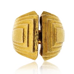 David Webb 18K Yellow Gold With Bark Finish Estate Step Ring
