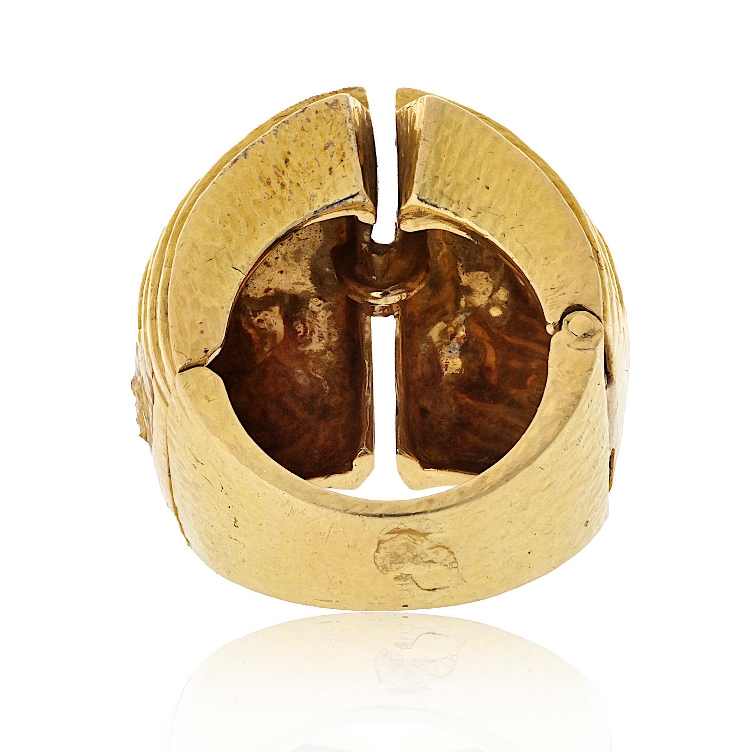 David Webb 18K Yellow Gold With Bark Finish Estate Step Ring For Sale 1