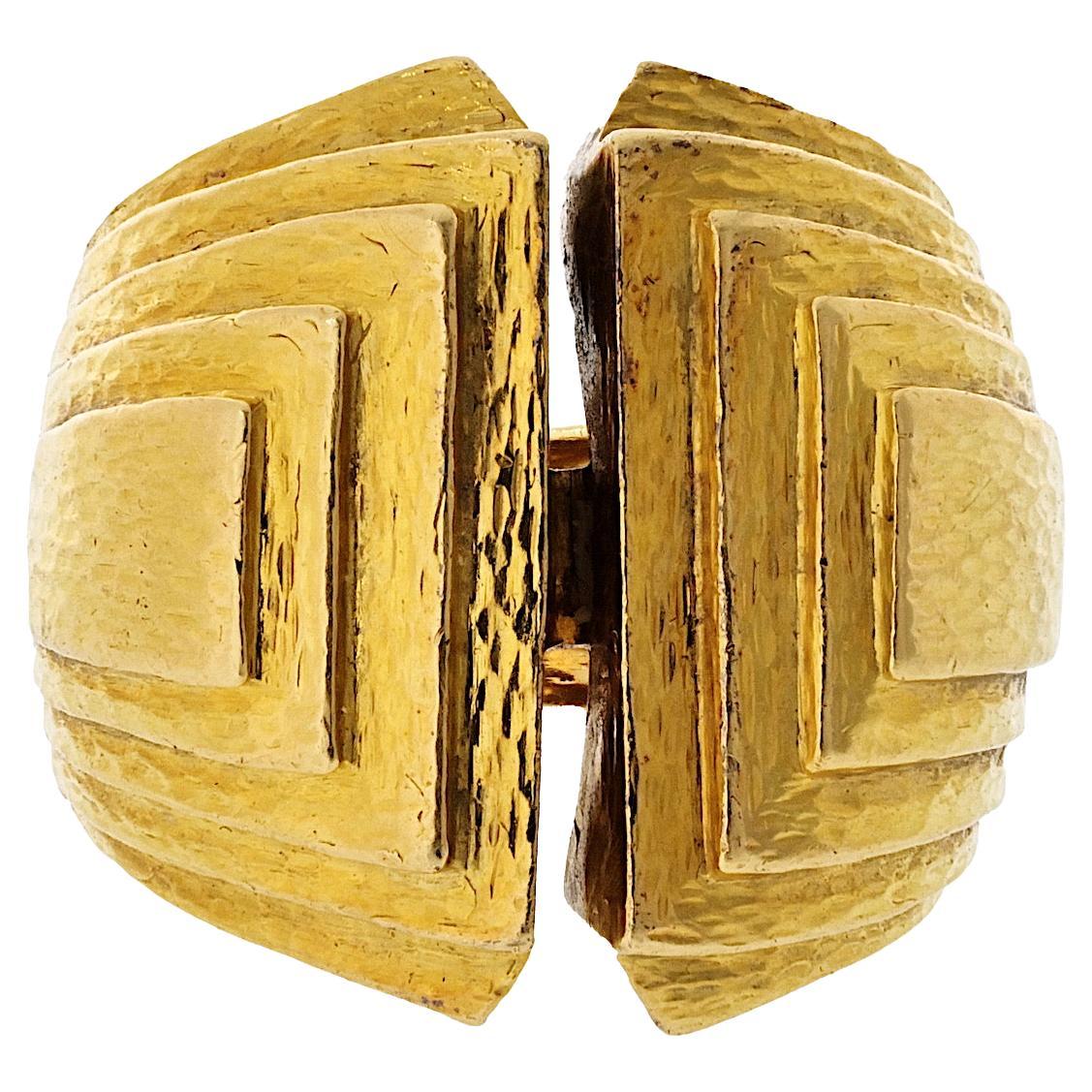 David Webb 18K Yellow Gold With Bark Finish Estate Step Ring For Sale