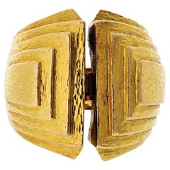 David Webb 18K Yellow Gold With Bark Finish Estate Step Ring