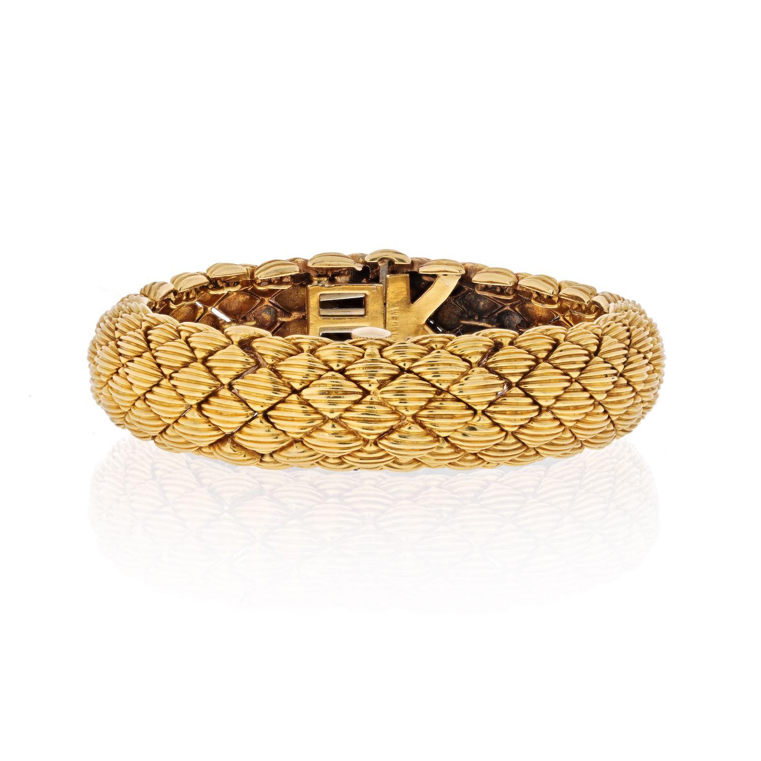 Women's David Webb 18K Yellow Gold Woven Link Bracelet Hidden Cover Watch