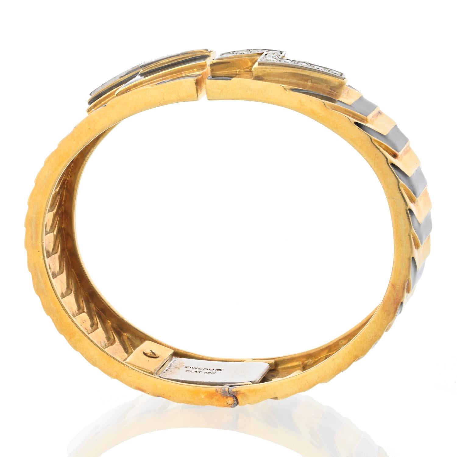 Bracelet en or jaune 18K avec diamants Zig Zag et émail noir David Webb Excellent état - En vente à New York, NY