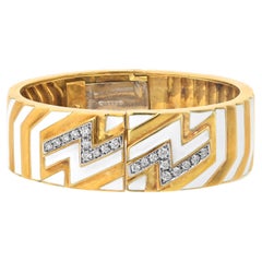 David Webb 18K Yellow Gold Zig Zag Diamond Bangle Bracelet