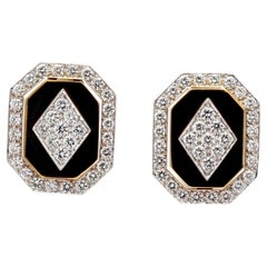 David Webb Orecchini a clip YG 18K Smalto con diamanti tondi G-VS2 da 3,3 carati