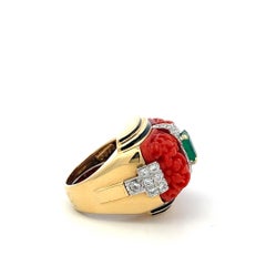 David Webb 18K YG Cocktail Ring 0.9ct Round F-VS Diamond 0.75ct Emerald Size 4.7
