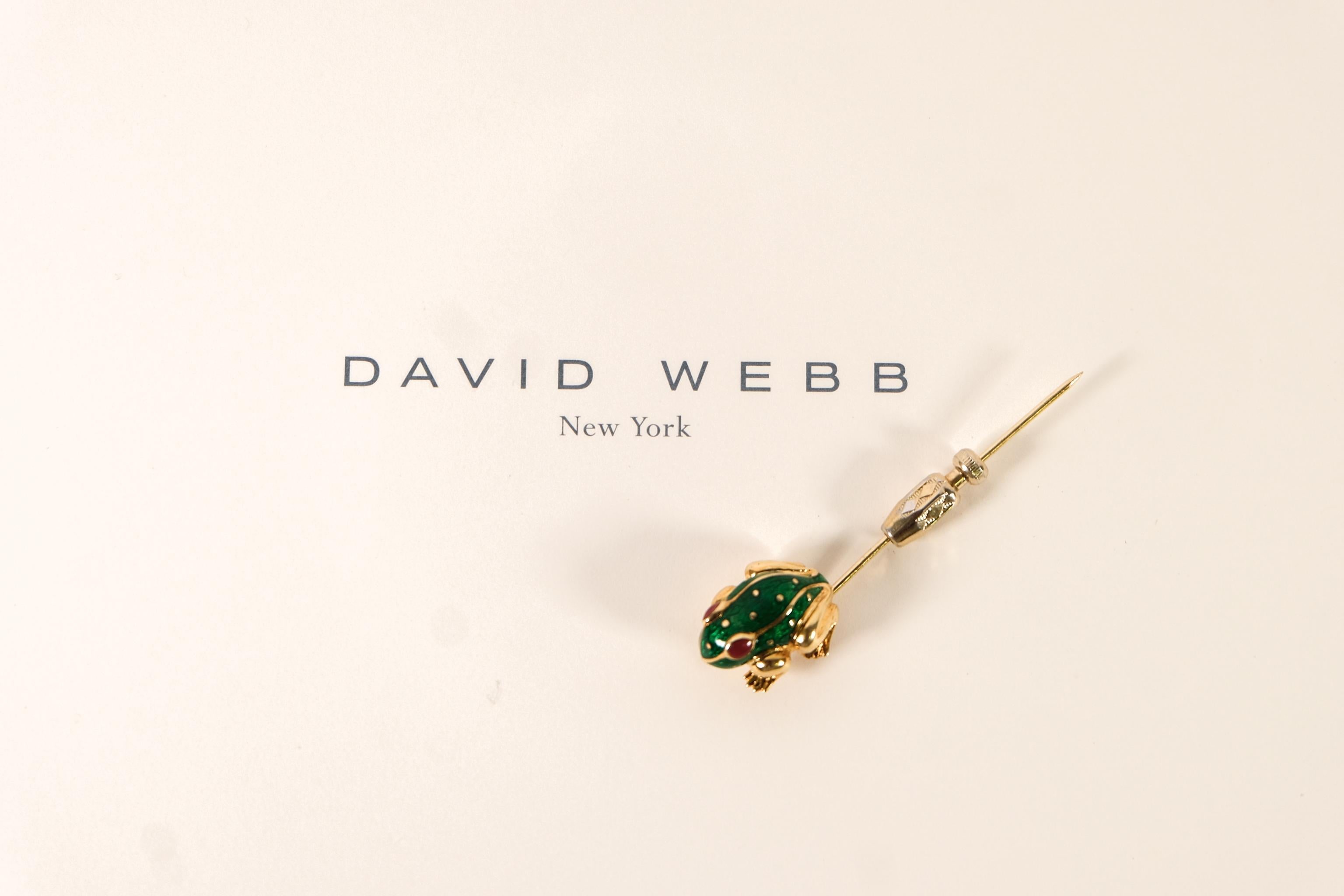 David Webb 18k YG Enamel Frog Stickpin with COA In Excellent Condition For Sale In Perry, FL