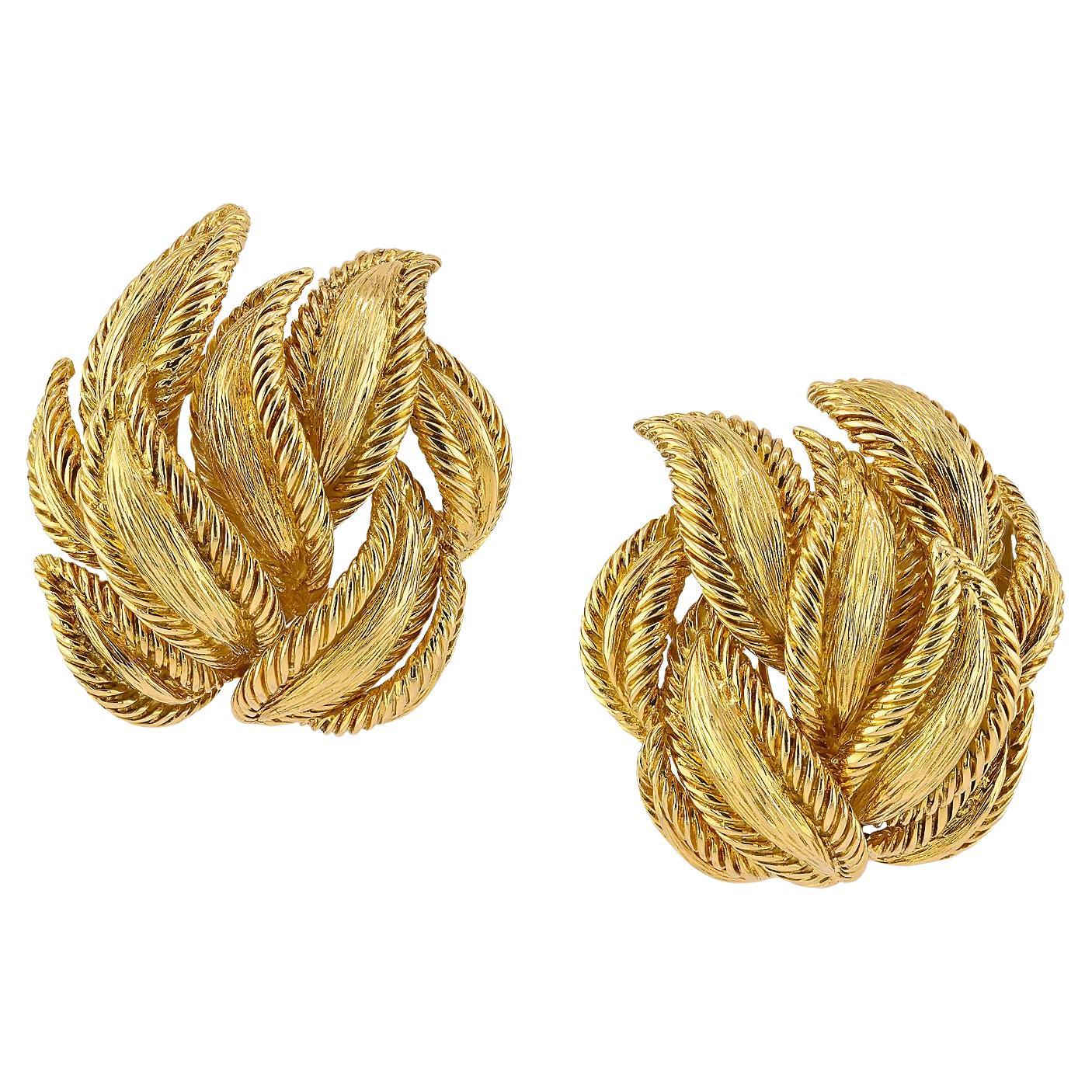 David Webb 18kt Textured Gold 'Laurel Leaf' Earrings