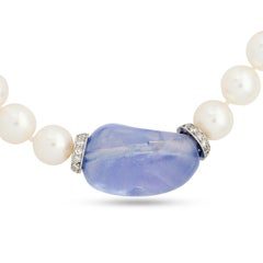 David Webb 18KWG/Plat Sapphire Bead, Pearl and Diamond Rondelle Necklace