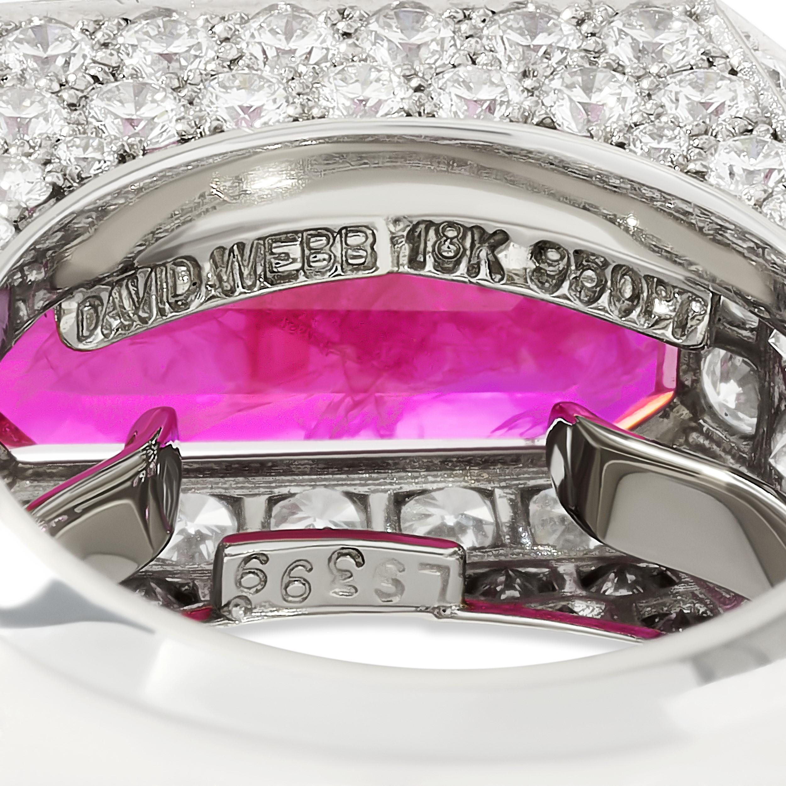 Women's David Webb 18KWG/Platinum Emerald Cut Ruby Diamond Pave Ring For Sale