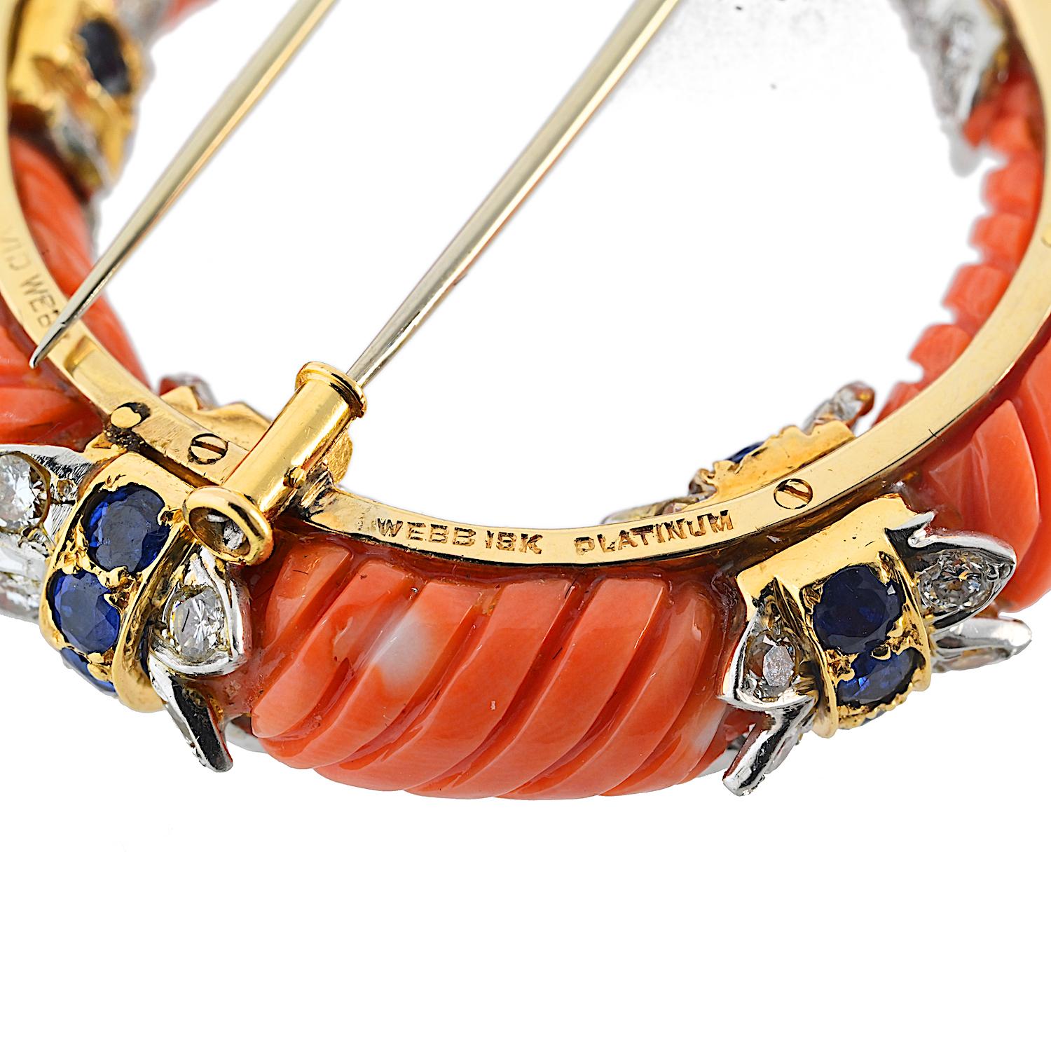 David Webb 18KY Gold And Platinum Carved Coral Capricorn Mountain Goat Brooch For Sale 1
