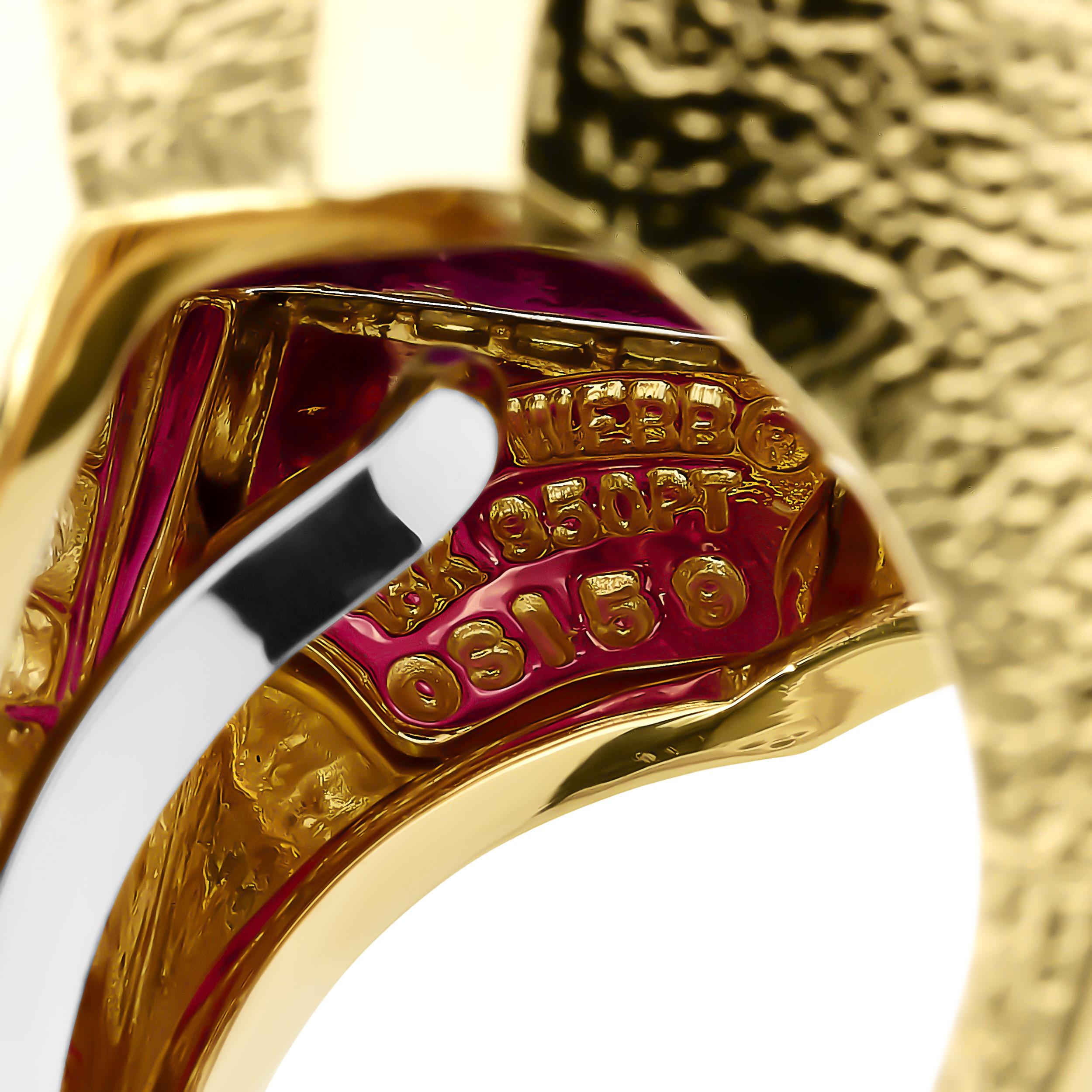 David Webb, bague coussin en platine et rubis 18 carats sertie d'un diamant serti clos Excellent état - En vente à Philadelphia, PA