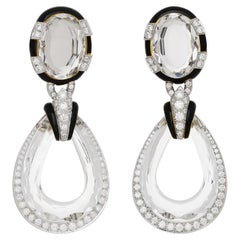 David Webb 18KYG/Platinum Faceted Rock Crystal, Diamond and Enamel Earrings