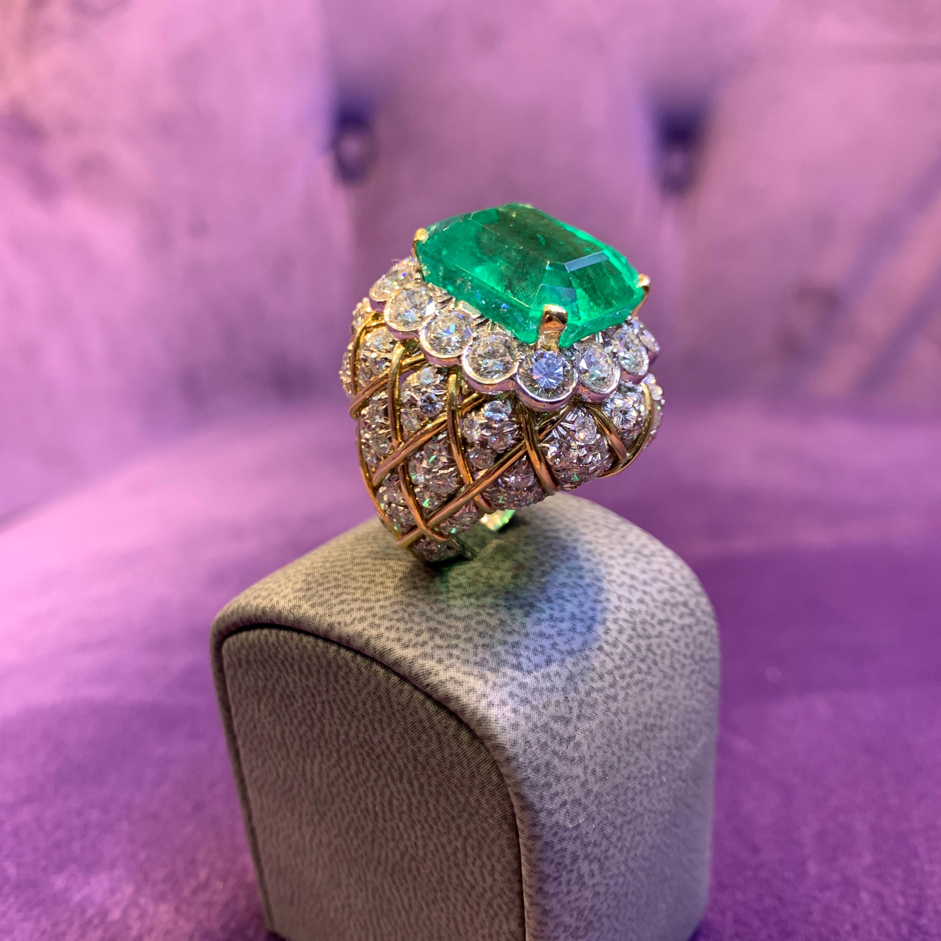 David Webb 19 Carat Colombian Emerald & Diamond Ring For Sale 5