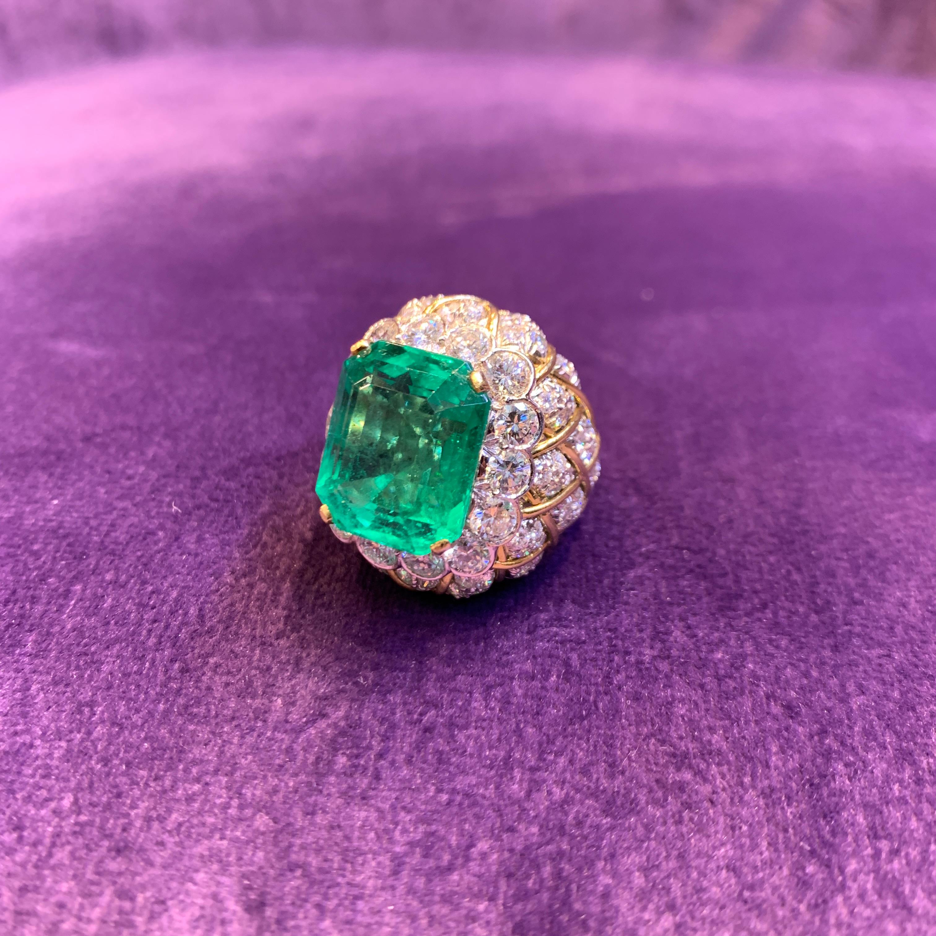 David Webb 19 Carat Colombian Emerald & Diamond Ring For Sale 7
