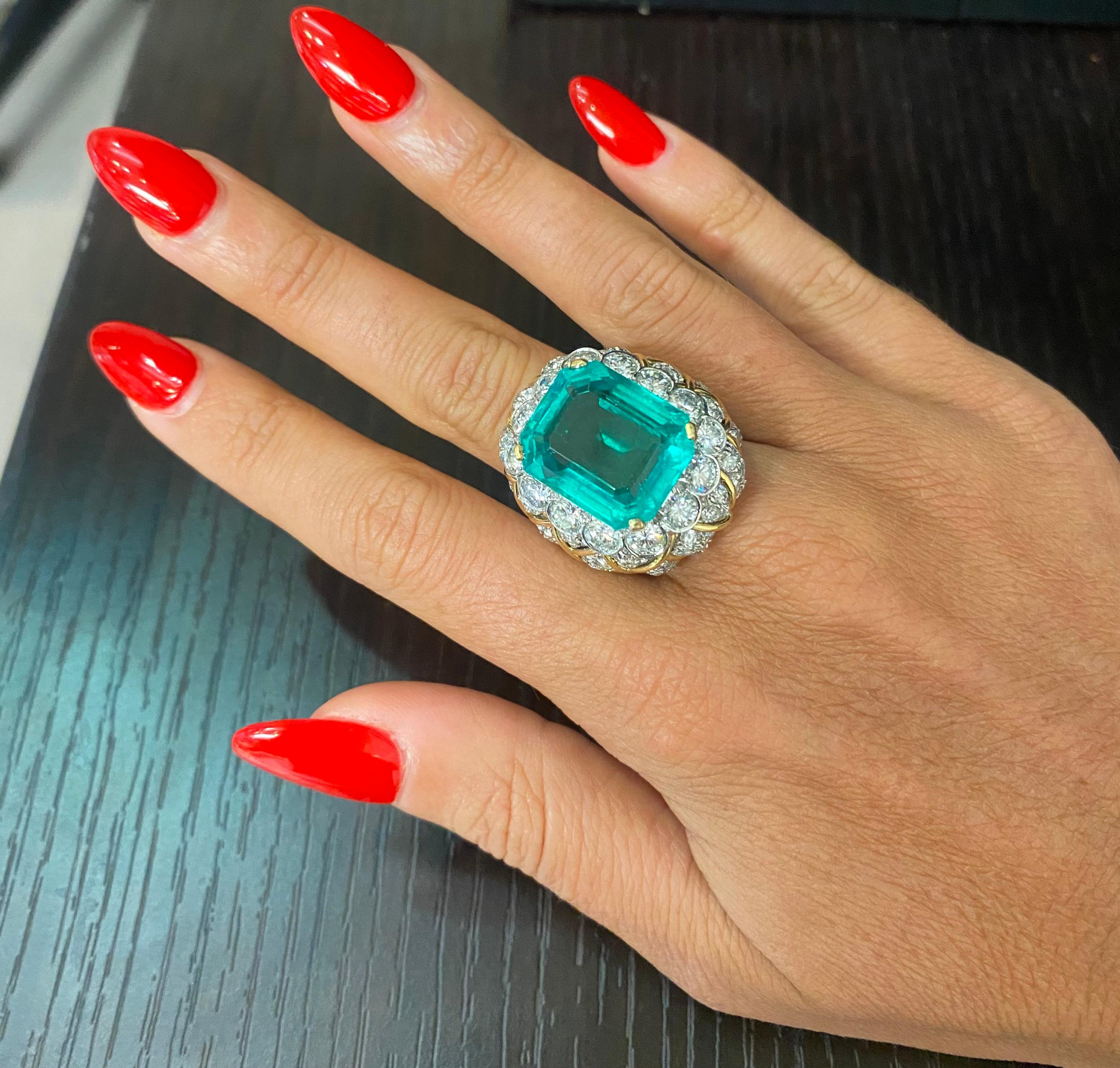 Women's David Webb 19 Carat Colombian Emerald & Diamond Ring For Sale