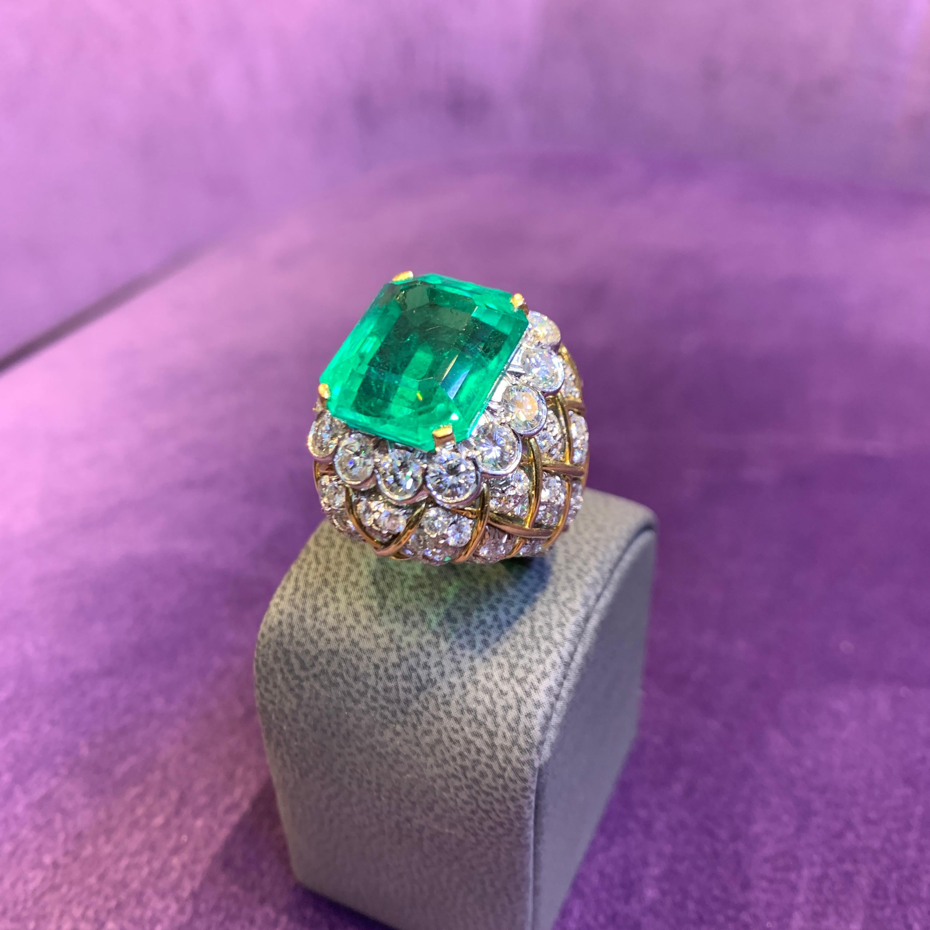 David Webb 19 Carat Colombian Emerald & Diamond Ring For Sale 4