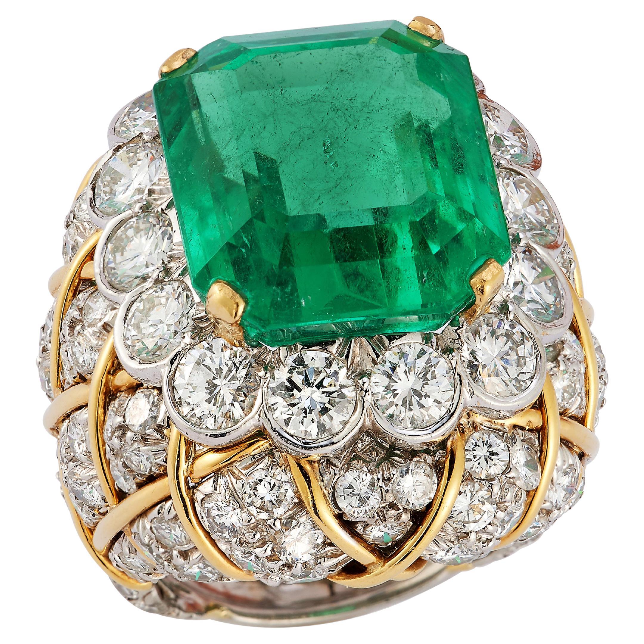 David Webb 19 Carat Colombian Emerald & Diamond Ring For Sale