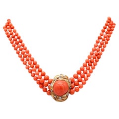 Antique David Webb 1960 Graduated Coral Necklace In 18Kt Yellow Gold With Diamonds