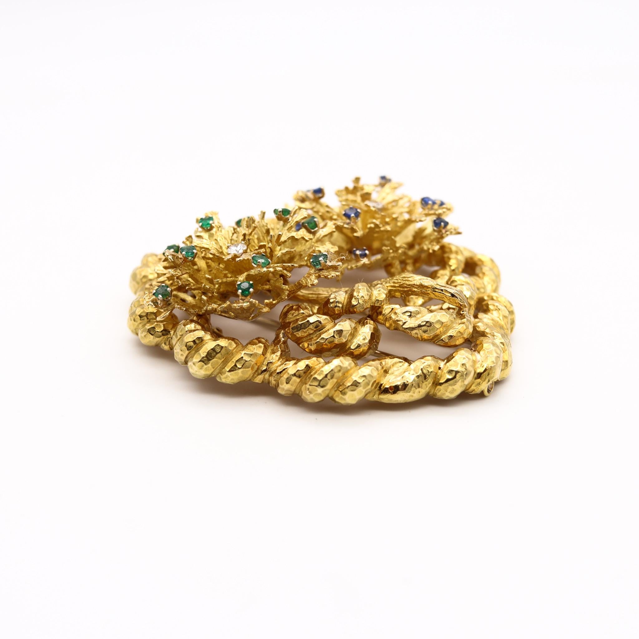 David Webb 1960 New York Pendentif-Broche en or 18 carats avec 2,42 carats de pierres précieuses Excellent état - En vente à Miami, FL