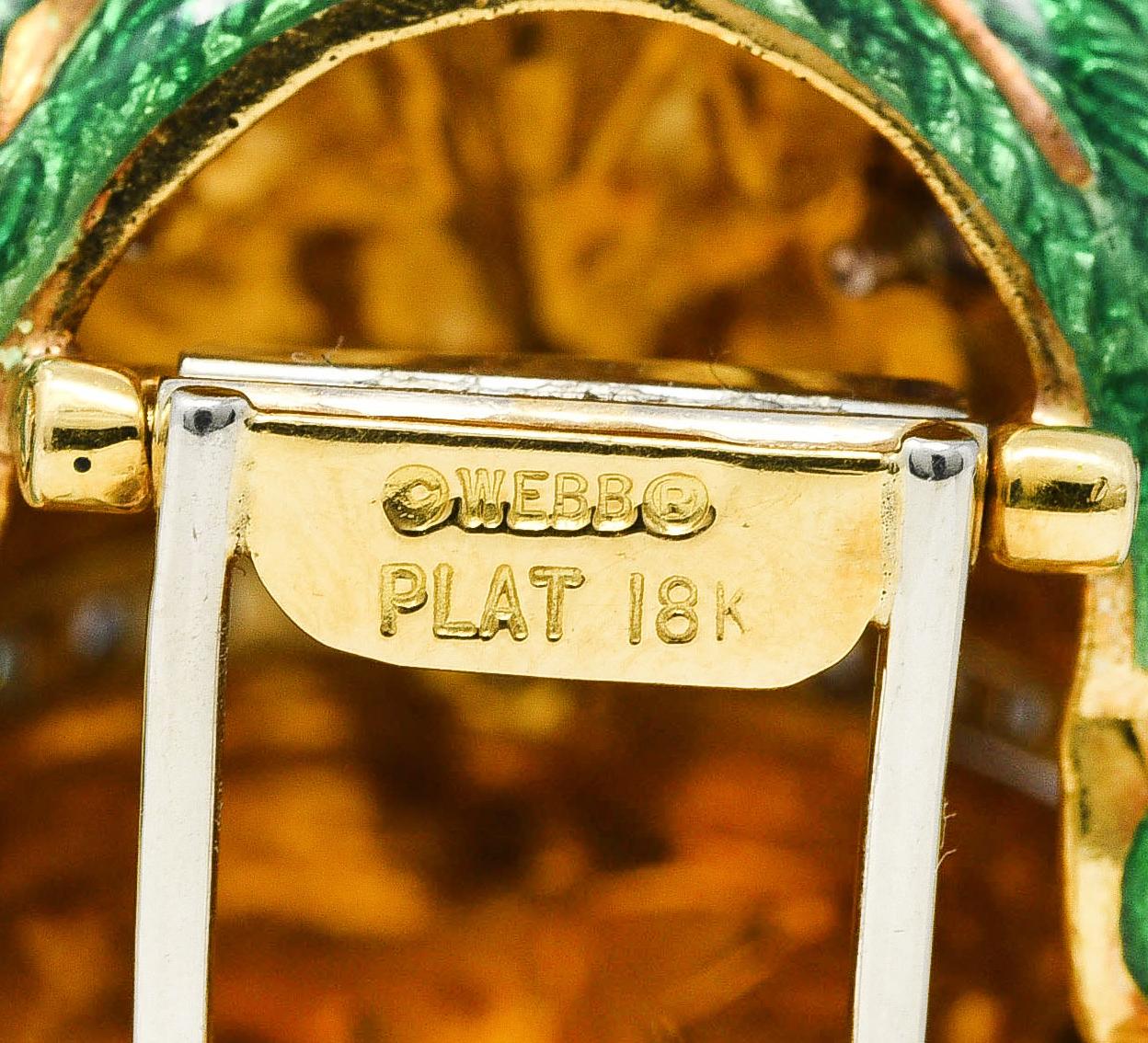 David Webb 1960's Diamond Ruby Enamel Platinum 18 Karat Yellow Gold Frog Brooch In Good Condition In Philadelphia, PA