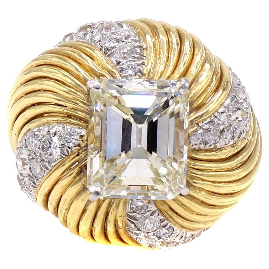 David Webb 1960s Emerald Cut Diamond Platinum Cocktail Ring For Sale