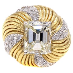 David Webb 1960s Emerald Cut Diamond Platinum Cocktail Ring