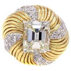 Vintage David Webb 1960s Emerald Cut Diamond Platinum Cocktail Ring