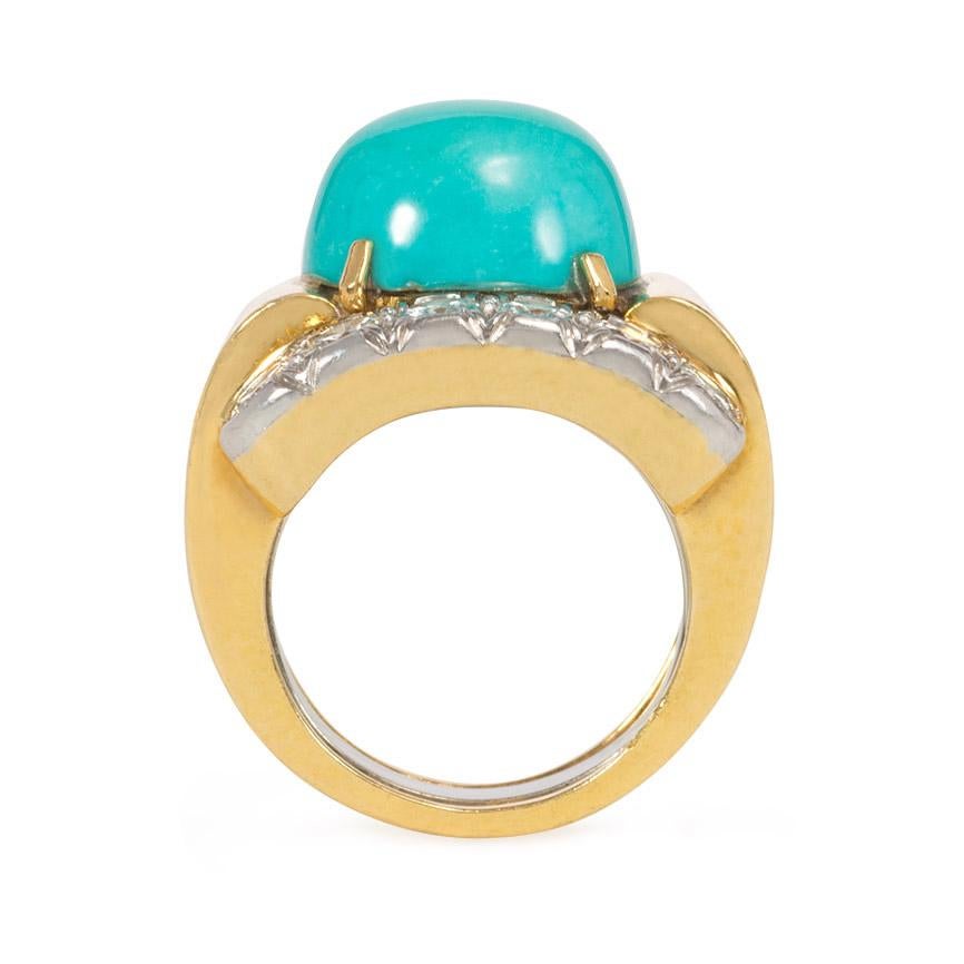 David Webb 1960s Gold, Diamond, and Turquoise Cocktail Ring In Good Condition In New York, NY
