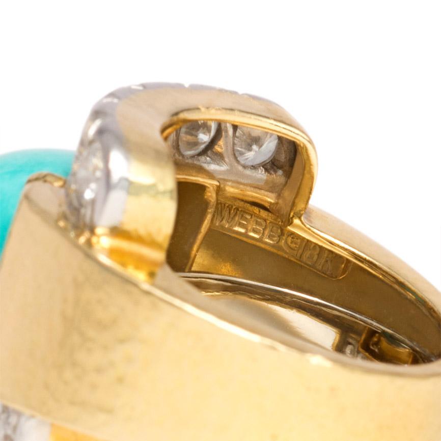 Women's or Men's David Webb 1960s Gold, Diamond, and Turquoise Cocktail Ring